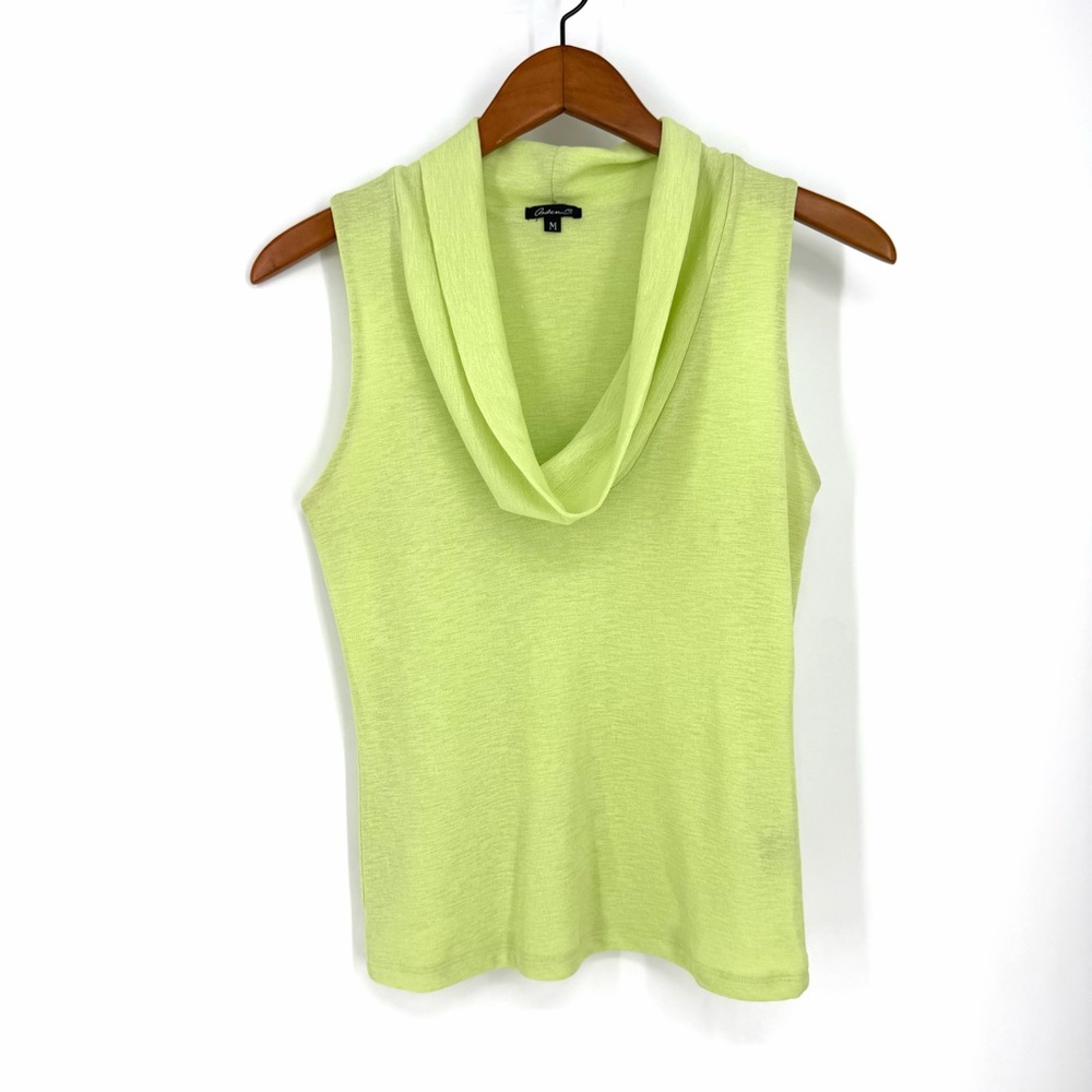 ✨90s Y2K Chartreuse Lime Green Semi Sheer Mesh Drapey Cowl Neck Sleeveless Top S
